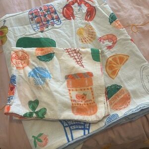 Urban Outfitters White Duvet Cover with Orange, Green, Blue and Pink Food Print